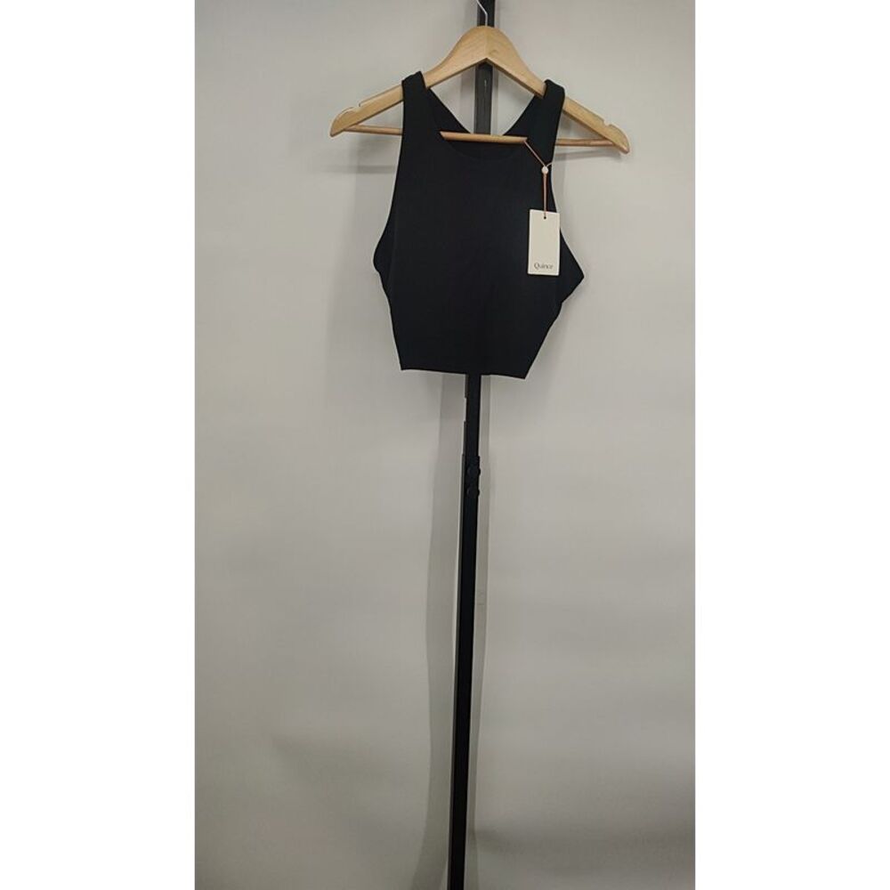Quince Womens Ultra-Form High-Neck Cropped Tank Black Sleeved Top L
